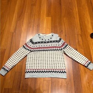 J. Crew Gray and Red Crewneck Sweater